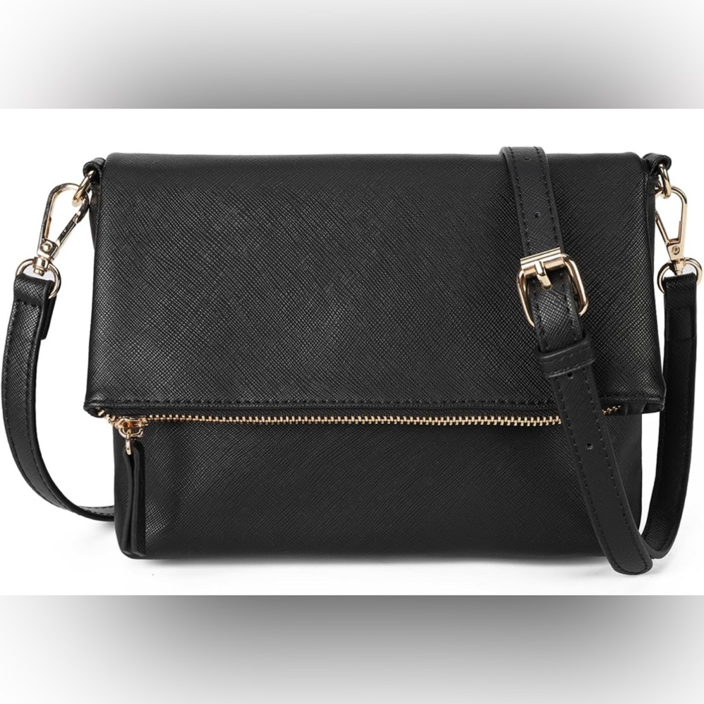 Black faux leather crossbody purse